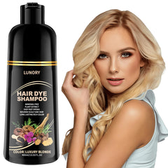 Lunory Light Blonde Hair Dye Shampoo bottle for easy at-home gray coverage.