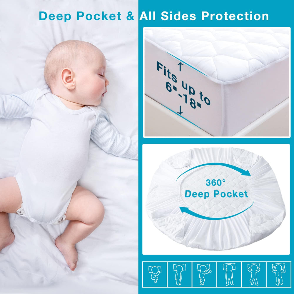 Lunsing deep-pocket design mattress protector demonstrating secure fit through the night