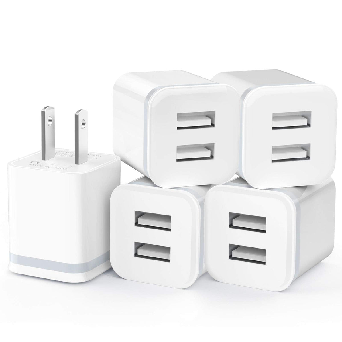 LUOATIP USB wall charger 5-pack front view showcases compact, travel-ready design for everyday use.