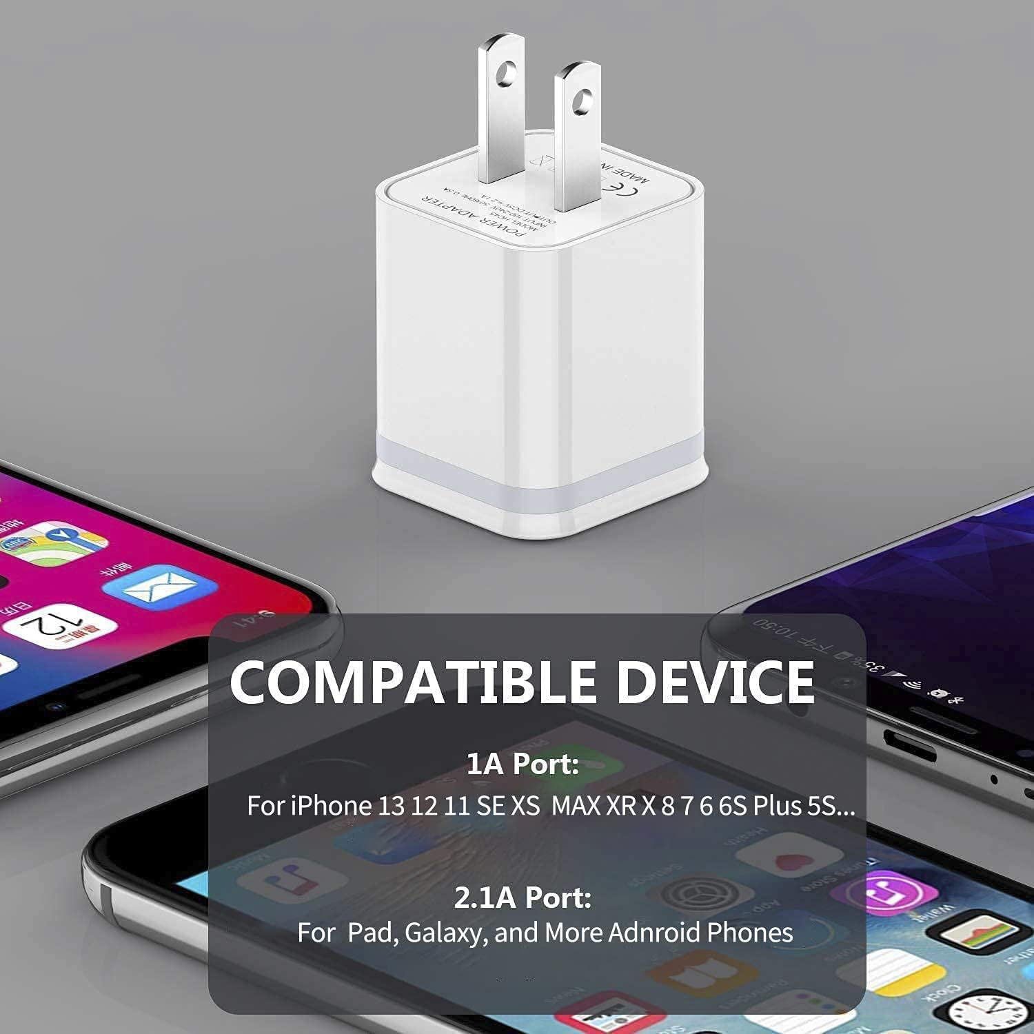 LUOATIP USB wall charger compatibility list shows broad device support.