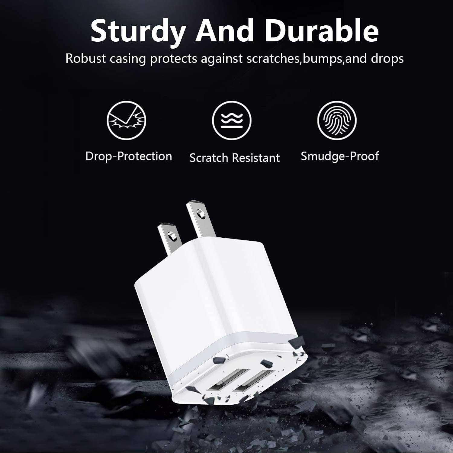 LUOATIP USB wall charger in use powering a phone and tablet.