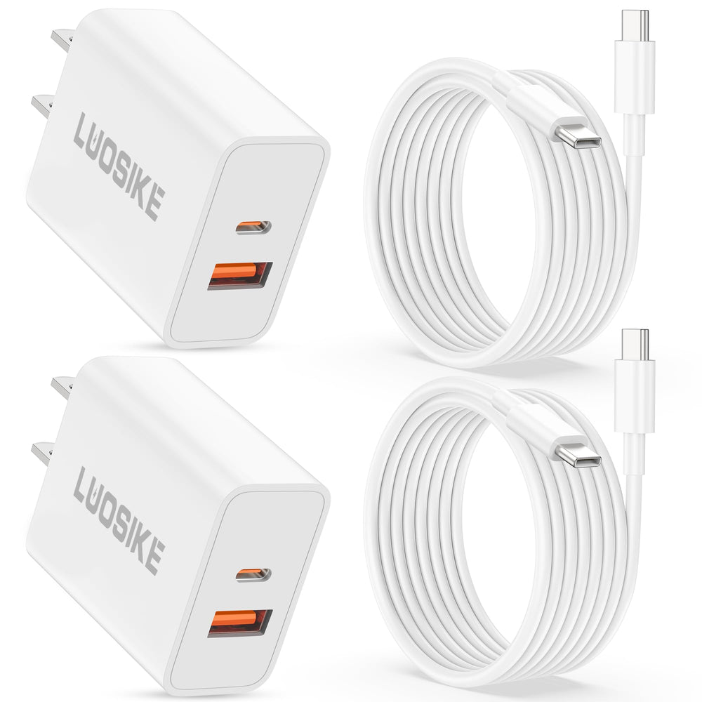 LUOSIKE 40W dual-port USB-C wall charger powers iPhone and iPad quickly.