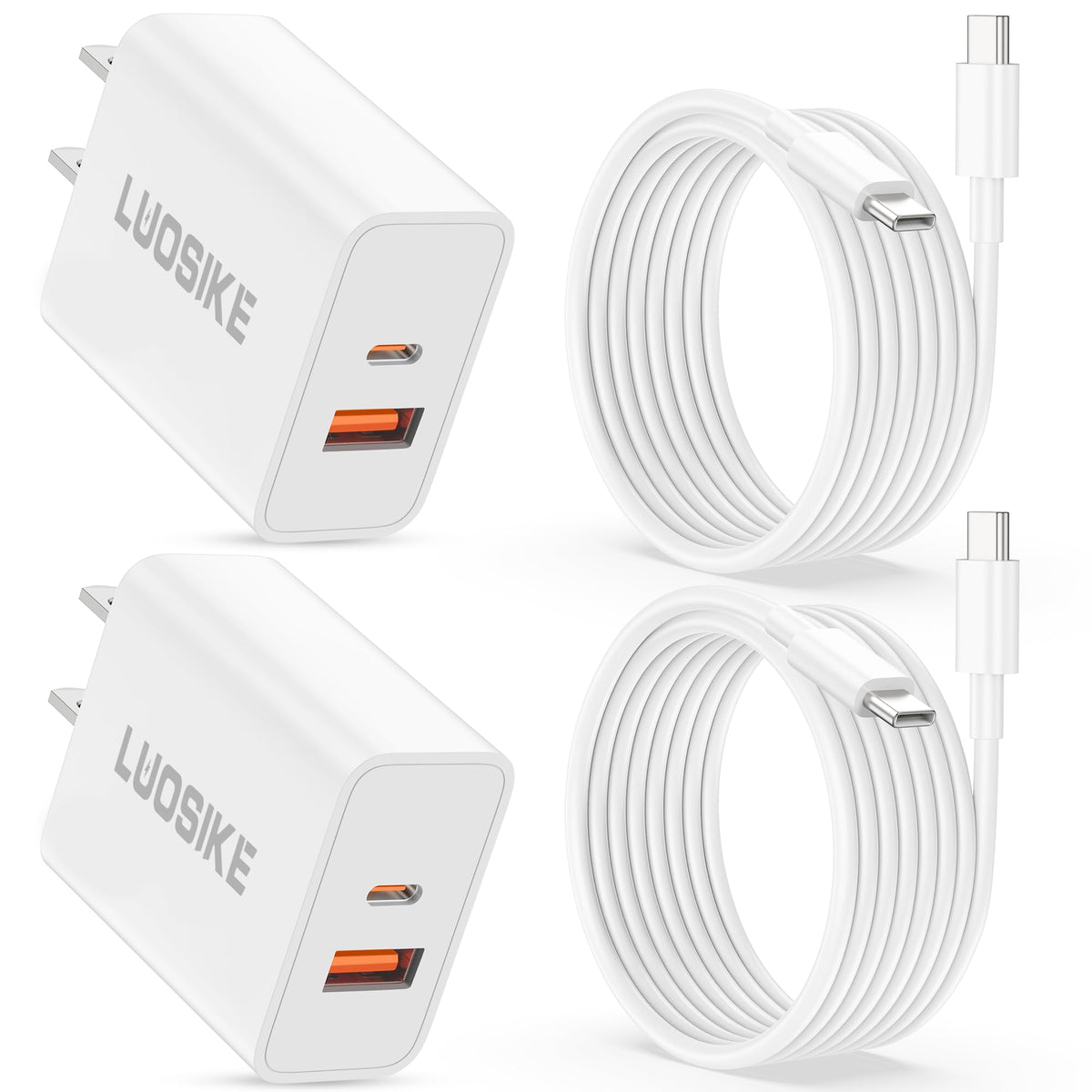 LUOSIKE 40W dual-port USB-C wall charger powers iPhone and iPad quickly.