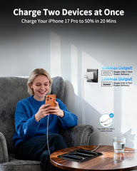 LUOSIKE dual-port charger in use charging two devices at once.