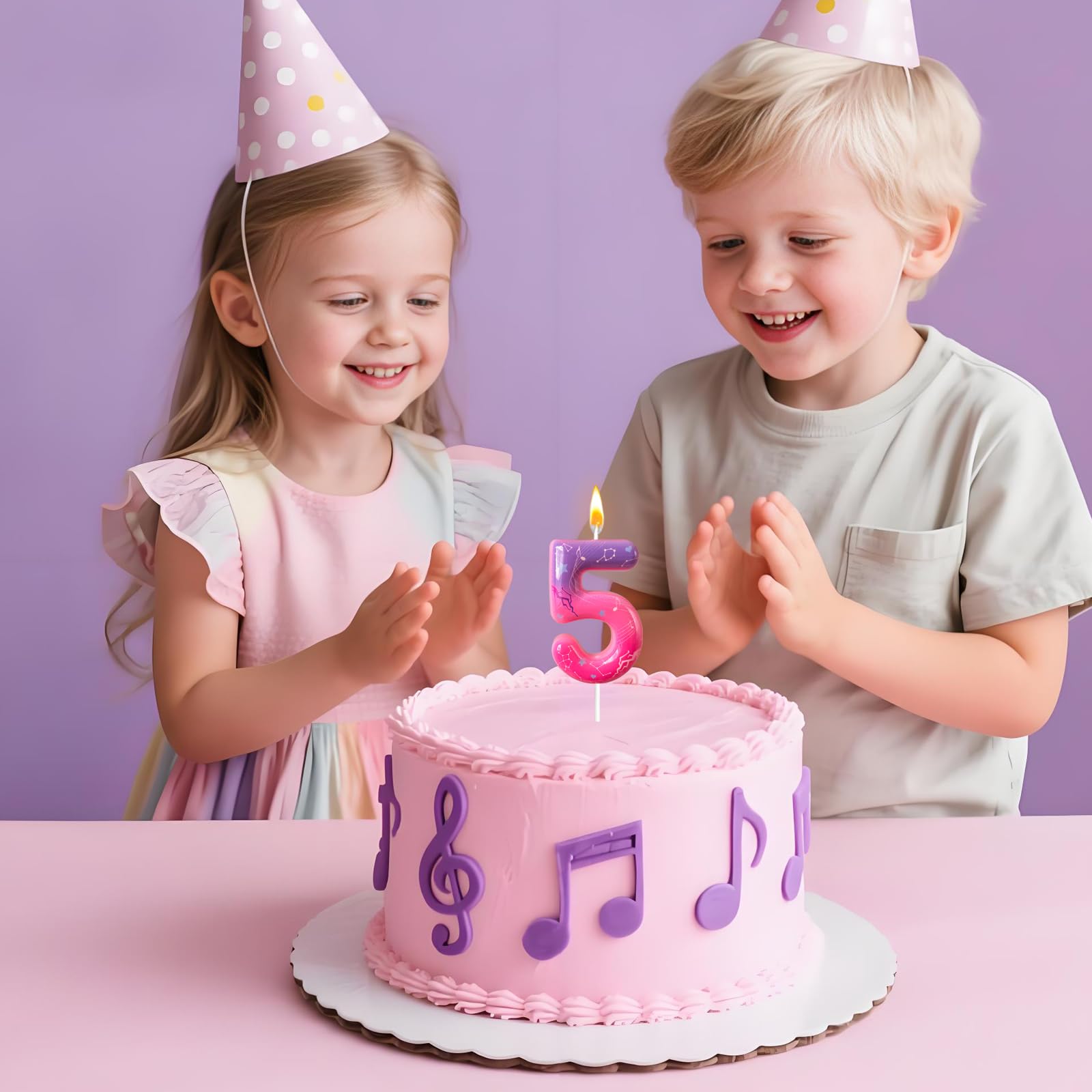 Lurevian gradient candle creates vibrant cake focal point for themed parties.