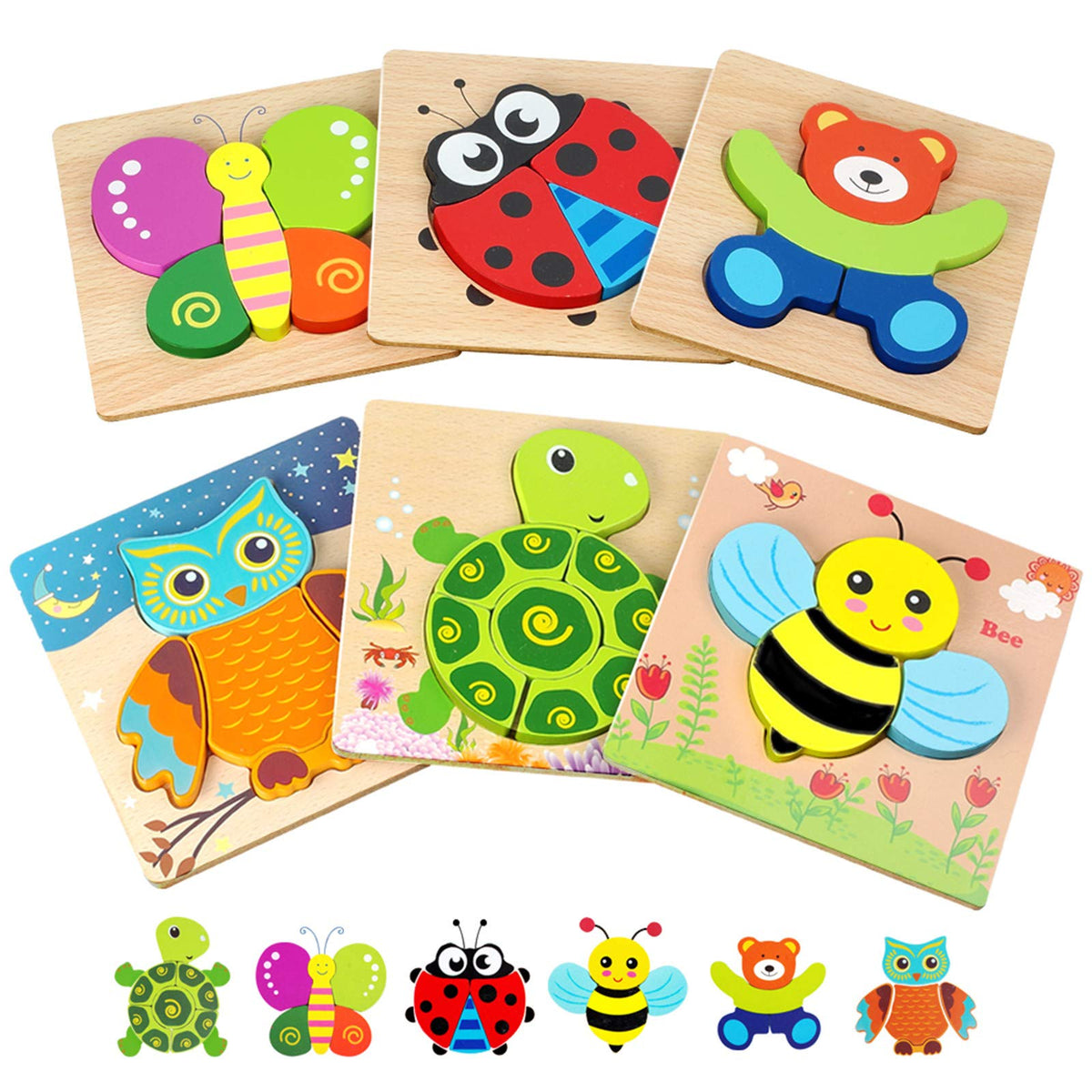 LURLIN wooden bear puzzle promotes color and shape recognition for toddlers.