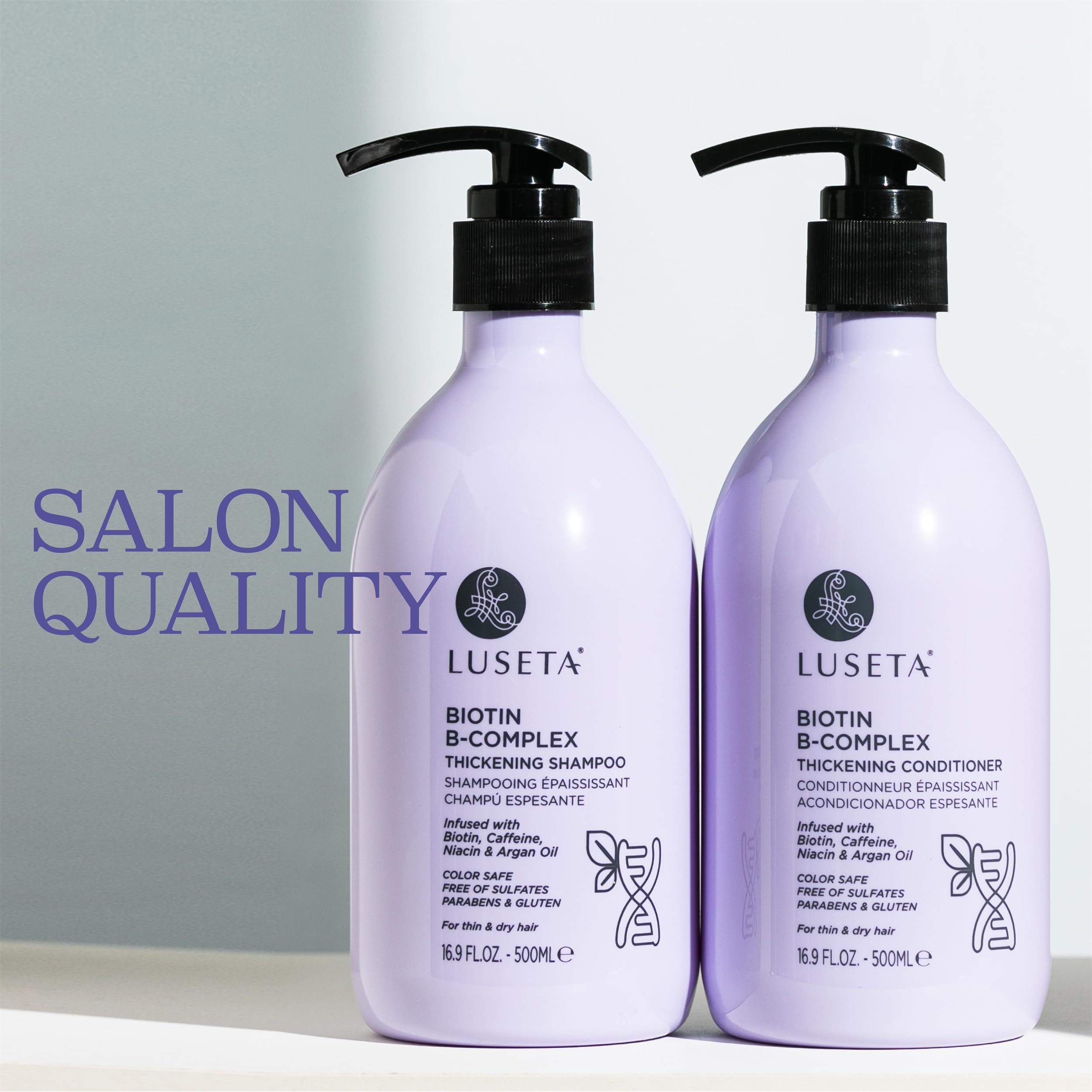 Luseta bottles with diverse hair types, gentle for all.