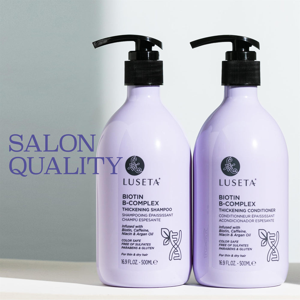 Luseta bottles with diverse hair types, gentle for all.