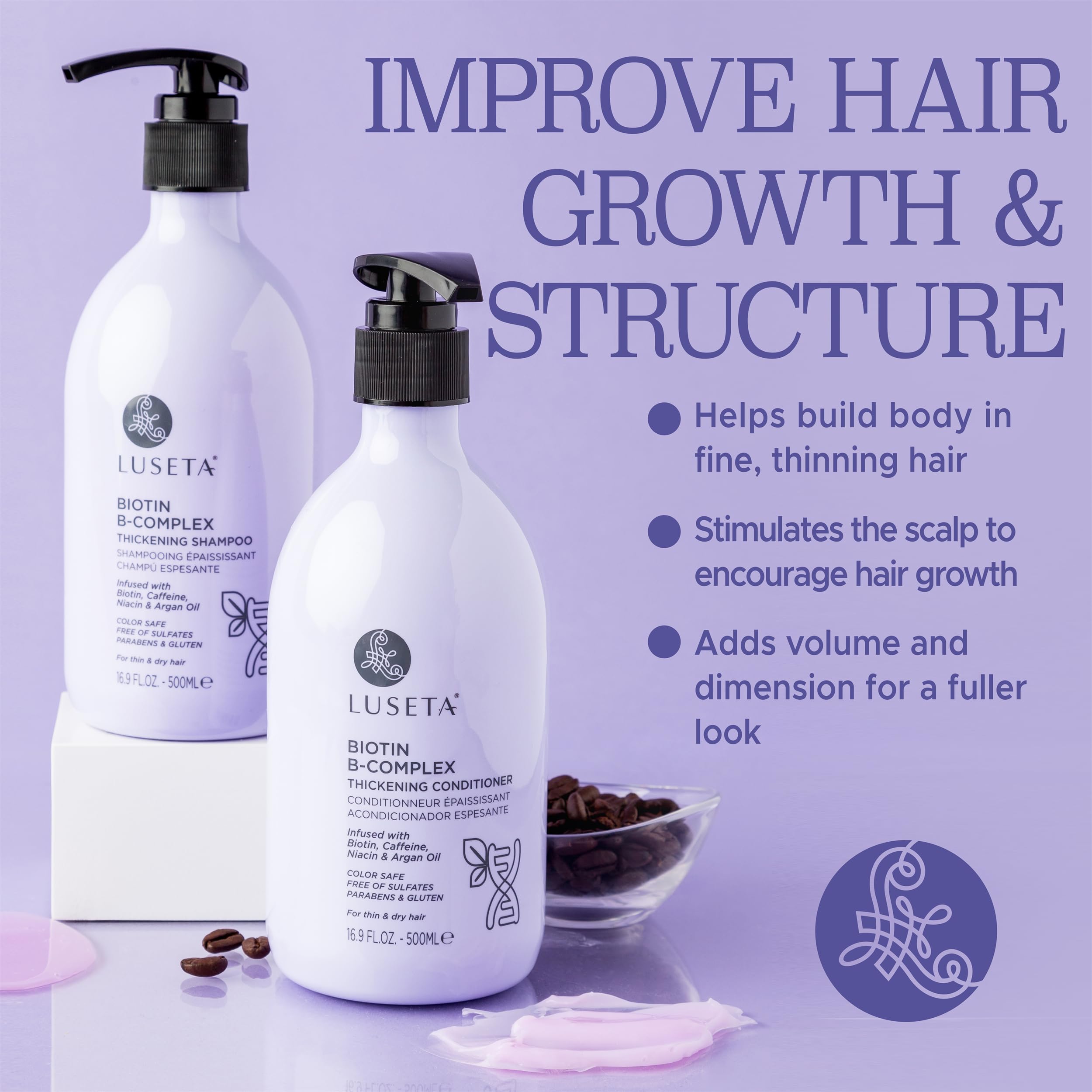 Luseta B-Complex ingredients label with biotin argan caffeine.