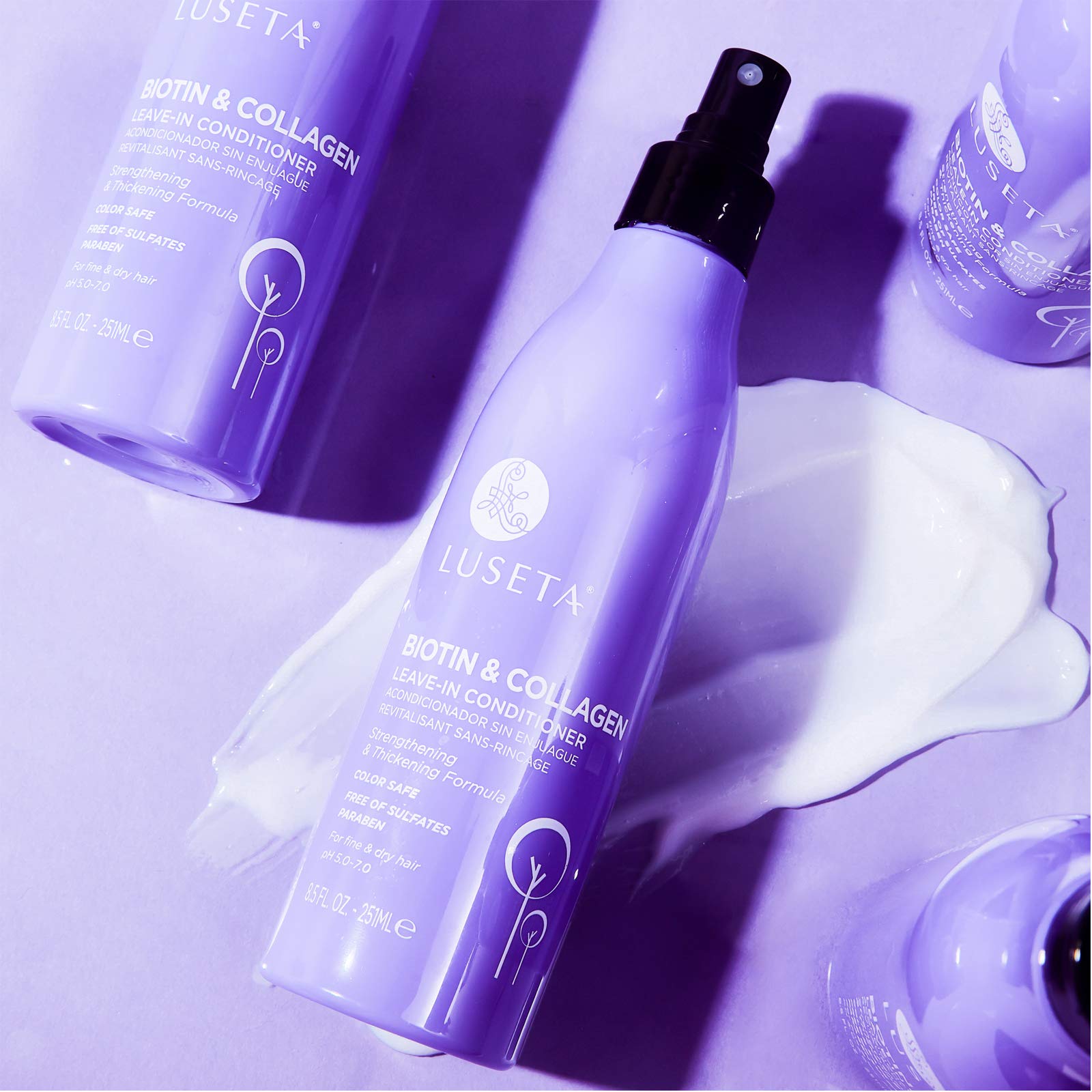Luseta Biotin Leave-In Conditioner performing frizz control and cuticle sealing.