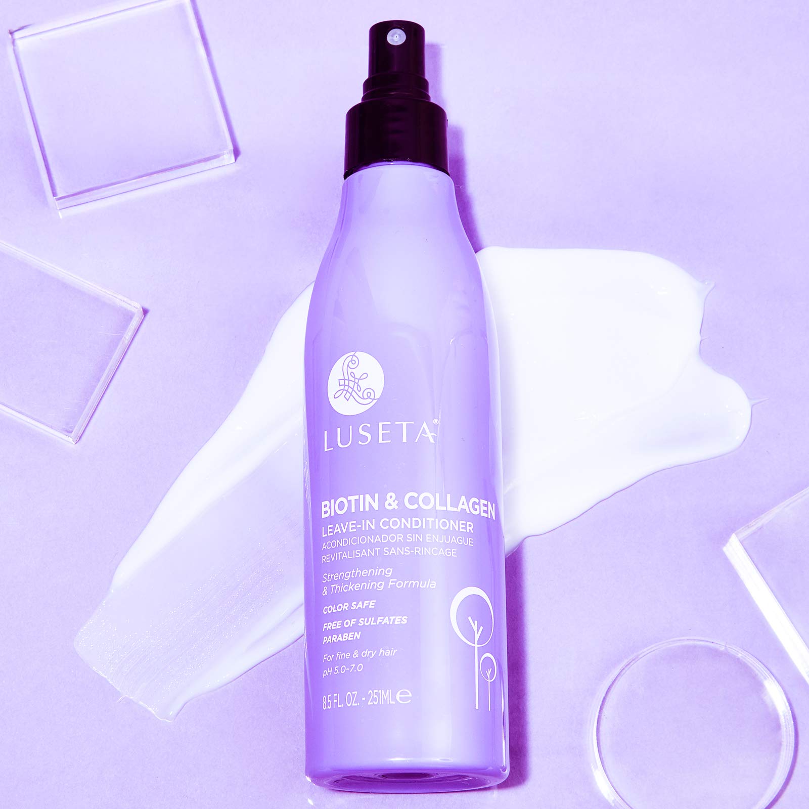 Luseta Biotin Leave-In Conditioner applied on wet hair for detangling and styling prep.