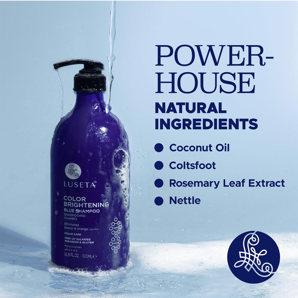 Color-treated hair refreshed with Luseta blue shampoo and conditioner.