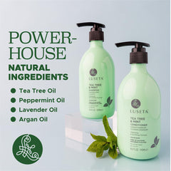 Luseta Tea Tree Mint conditioner on a wooden surface showing hydration