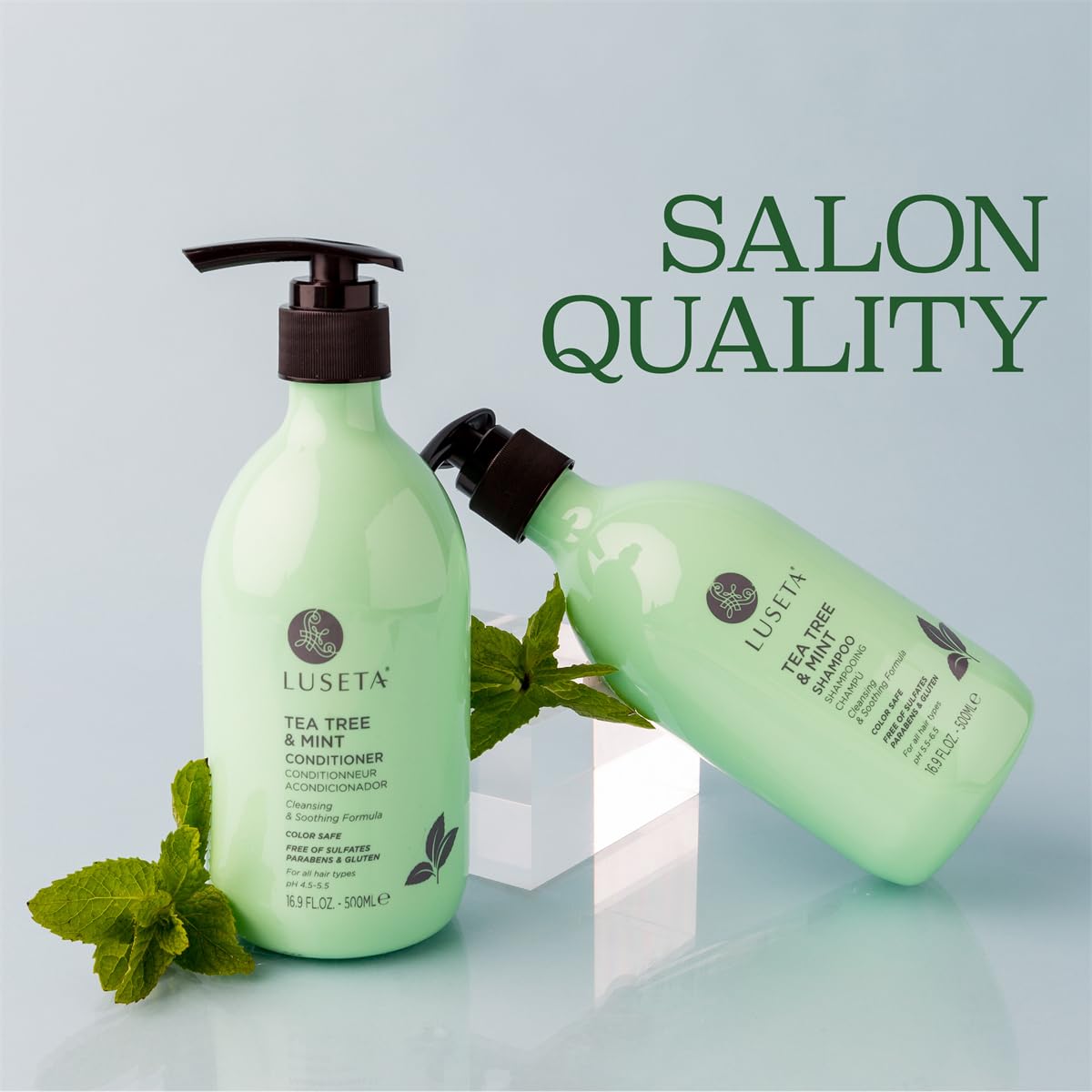 Hair swirl with Luseta Tea Tree Mint for smooth, manageable strands