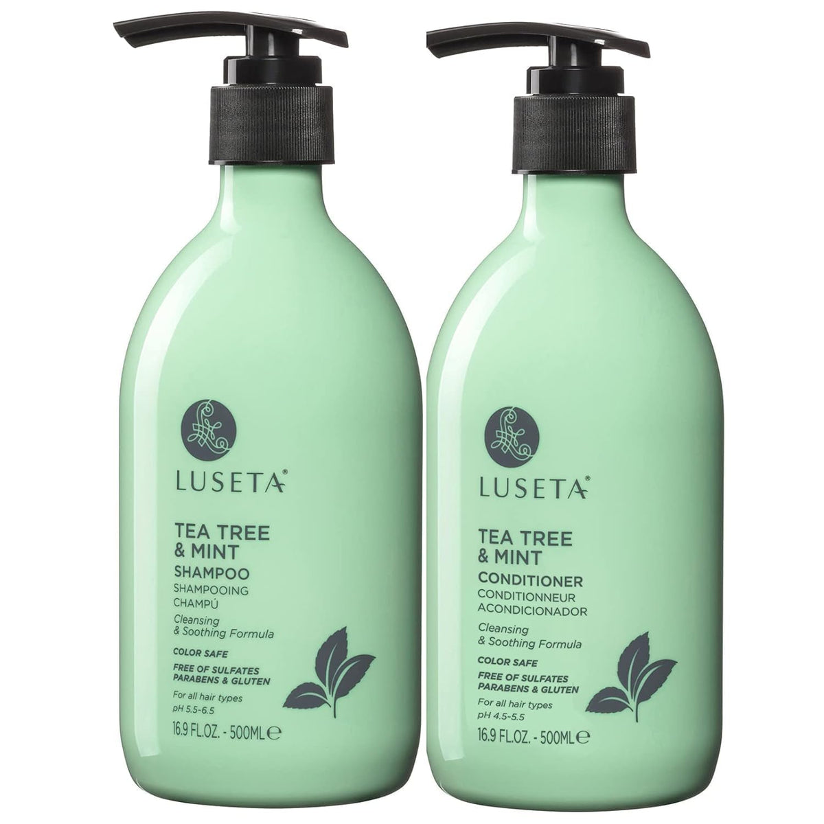 Luseta Tea Tree Mint shampoo bottle ready to cleanse the scalp with a refreshing aroma