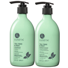 Luseta Tea Tree Mint shampoo bottle ready to cleanse the scalp with a refreshing aroma