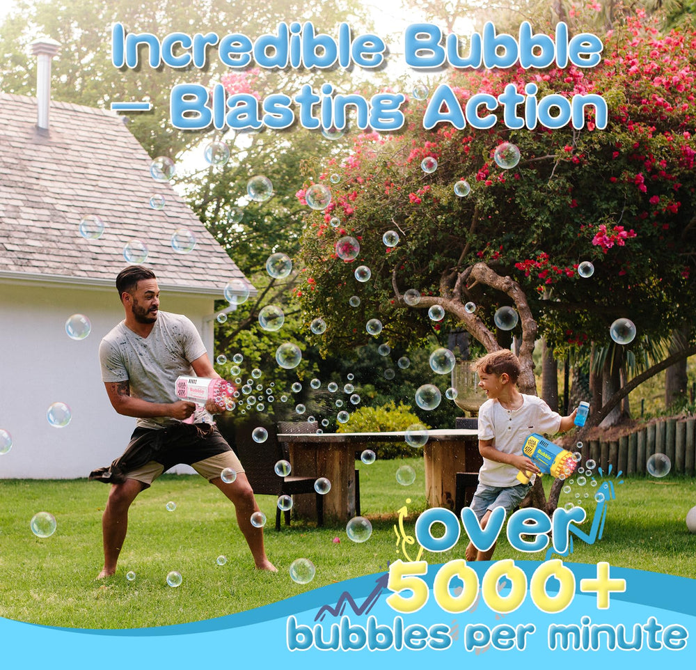 LUSJNGE bubble-blaster-action delivers rapid bubbles for energetic games.