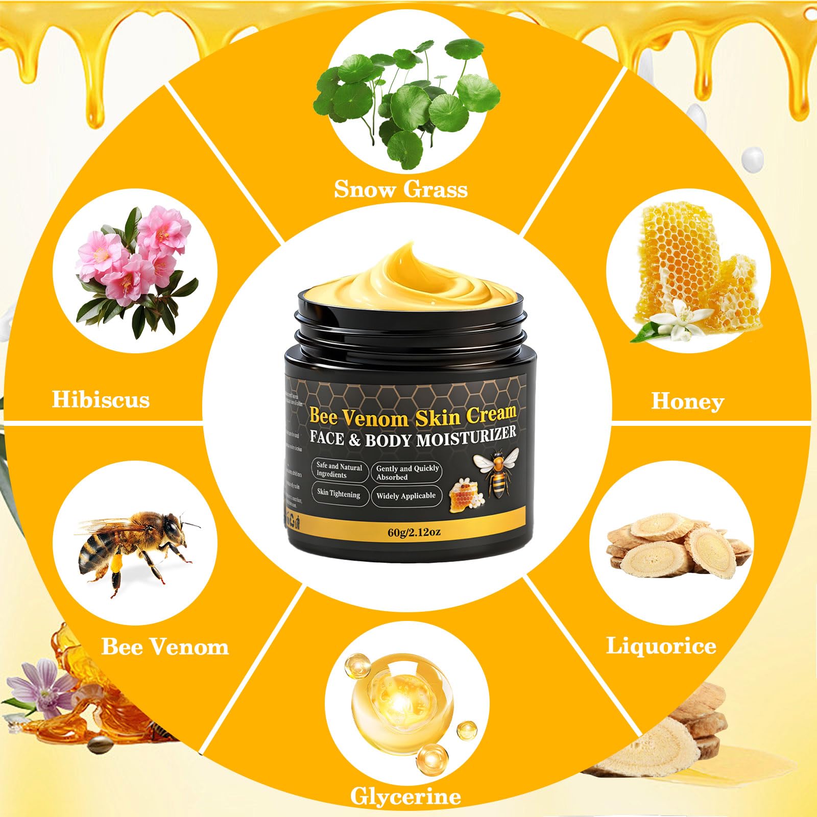 Lustrchron Bee Venom Skin Cream on hands targets texture and firmness.