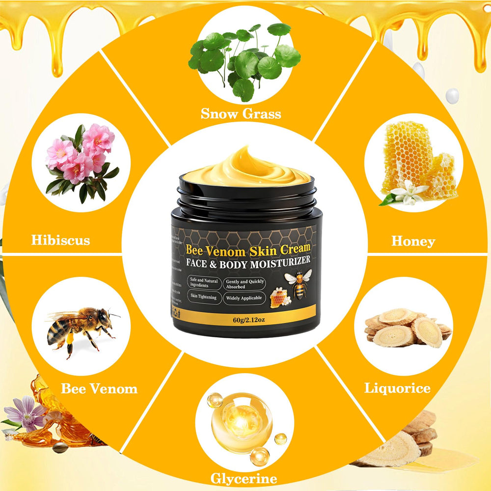 Lustrchron Bee Venom Skin Cream on hands targets texture and firmness.