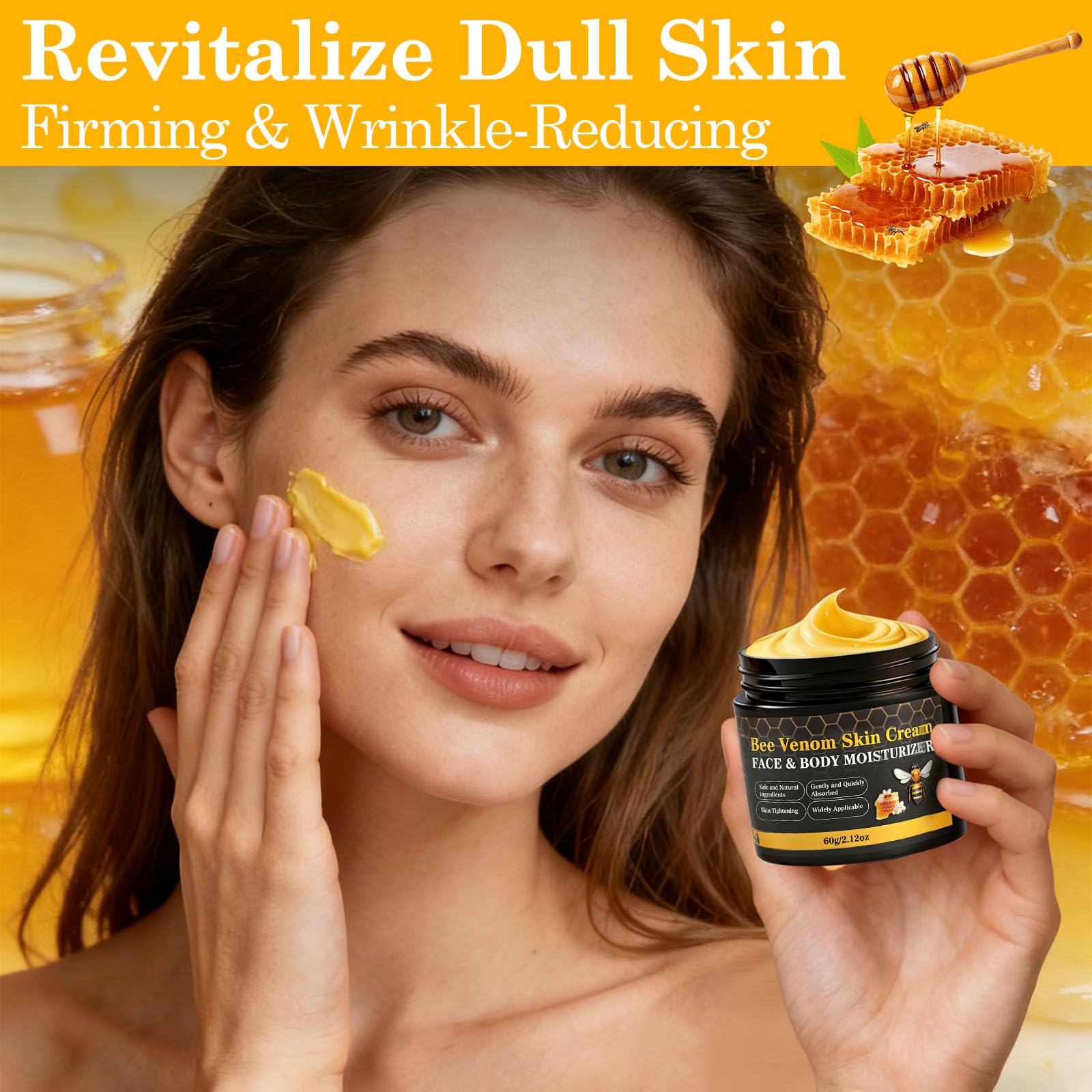 Lustrchron Bee Venom Skin Cream compact travel jar in use.