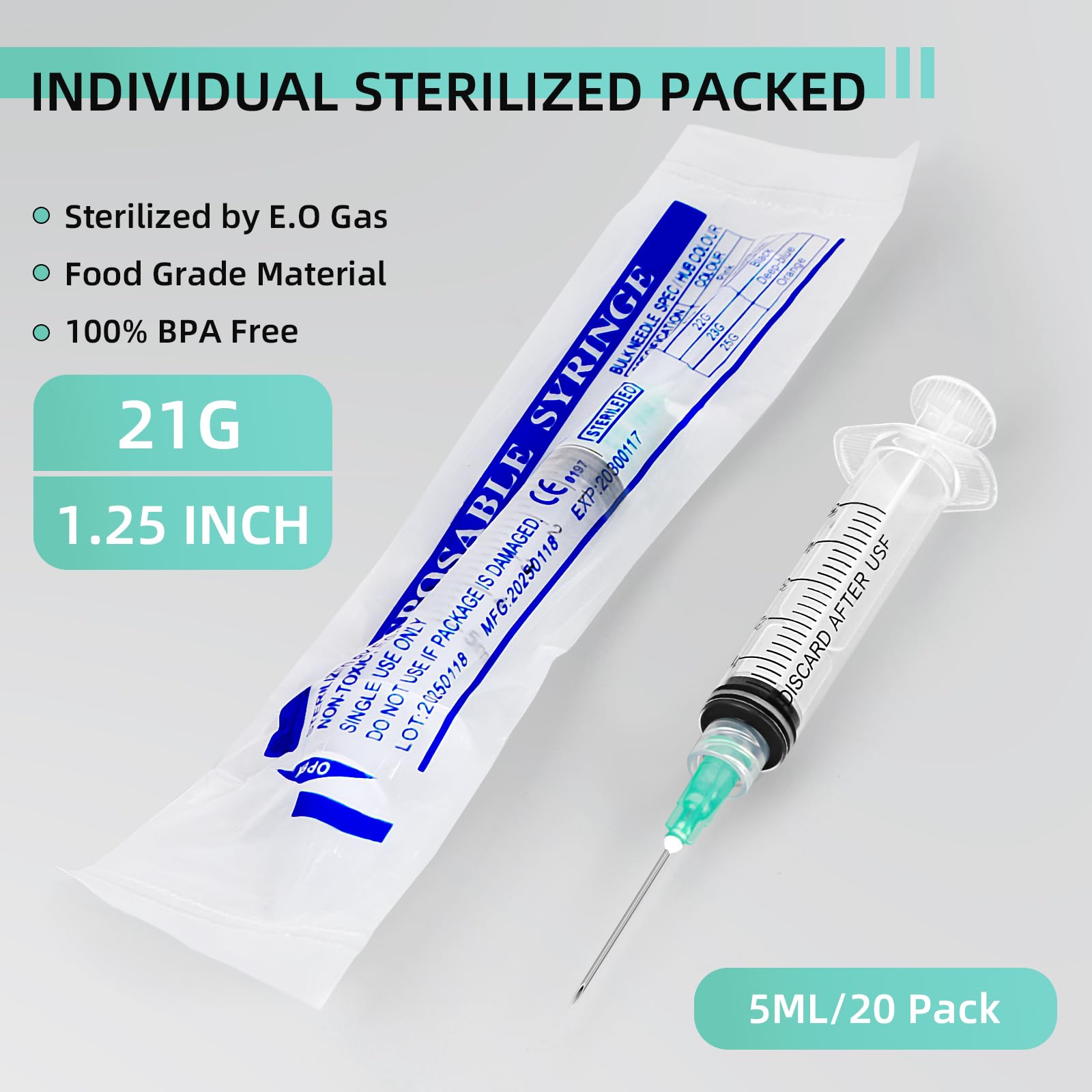 Clear graduations on LUTAICACA 5ml syringe for accurate dispensing.