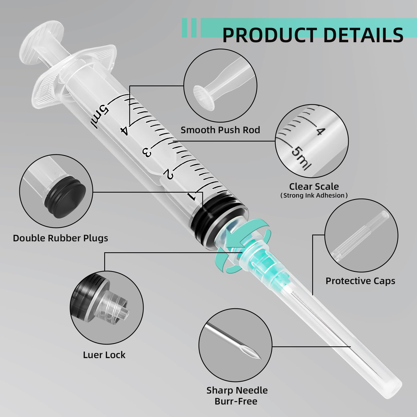 Individually sealed LUTAICACA 5ml syringe for single-use lab tasks.