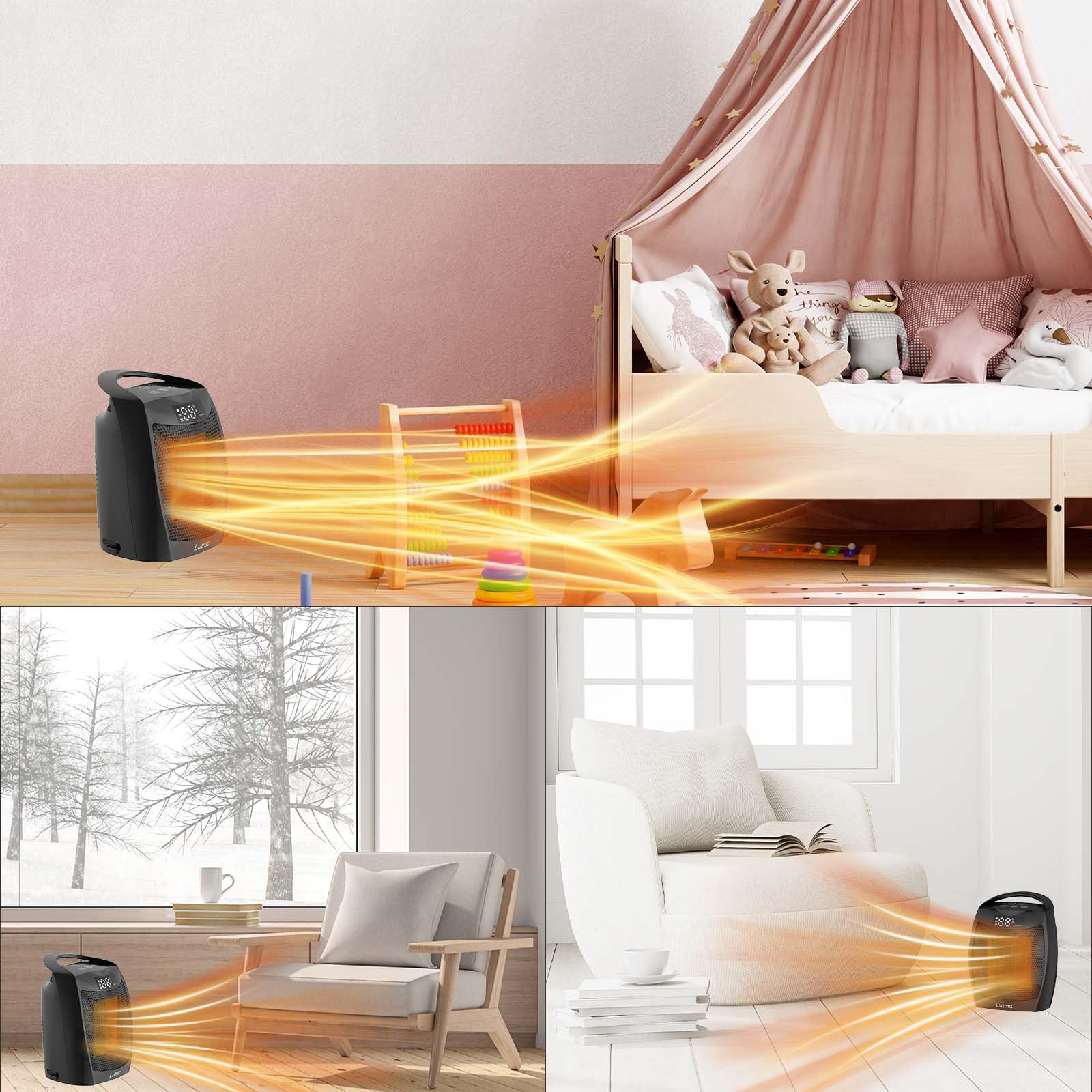 Lutntc compact 1500W heater ideal for quick warmth in living spaces