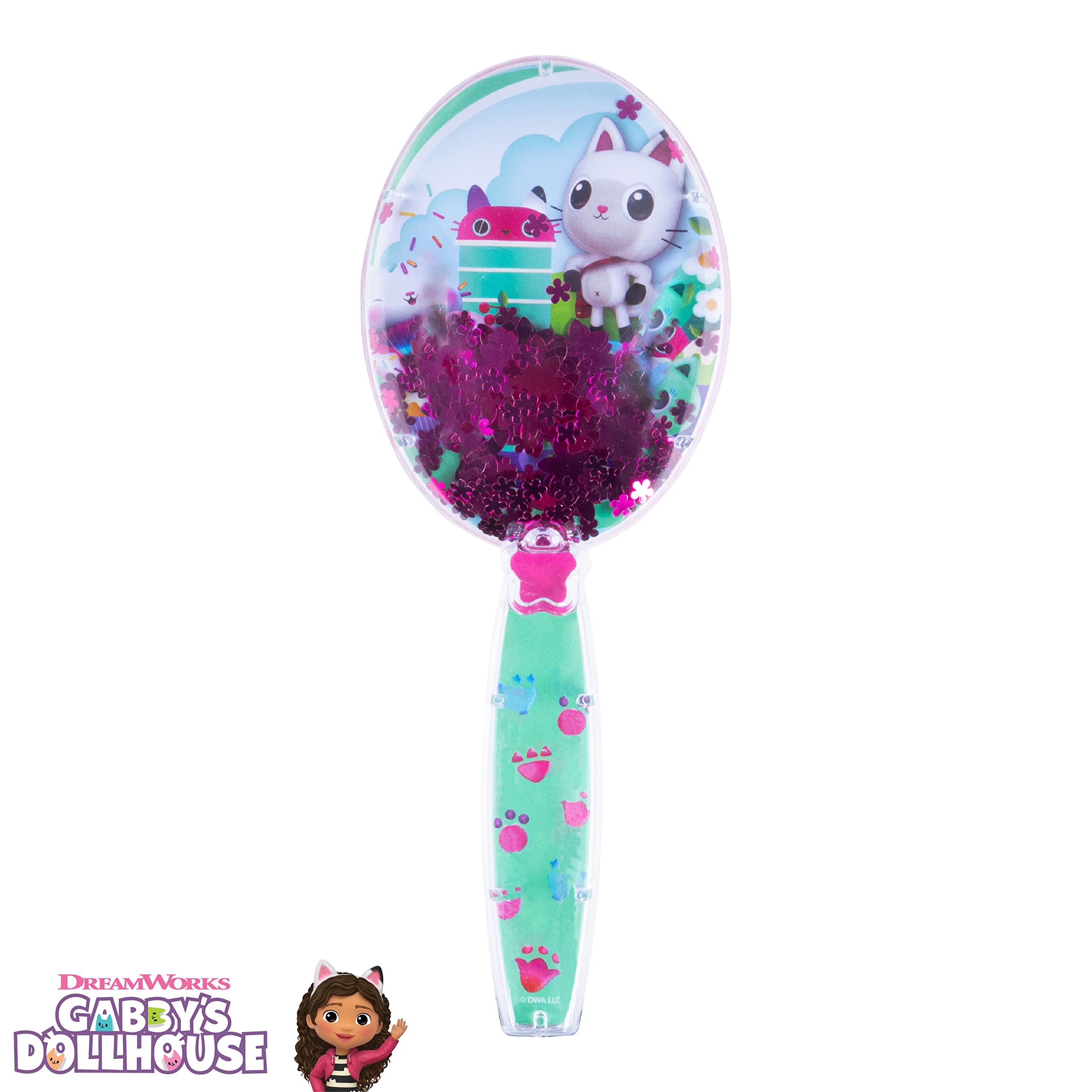 LUV HER Gabby's Dollhouse Hair Brush back portrait with magical flowers for playful grooming