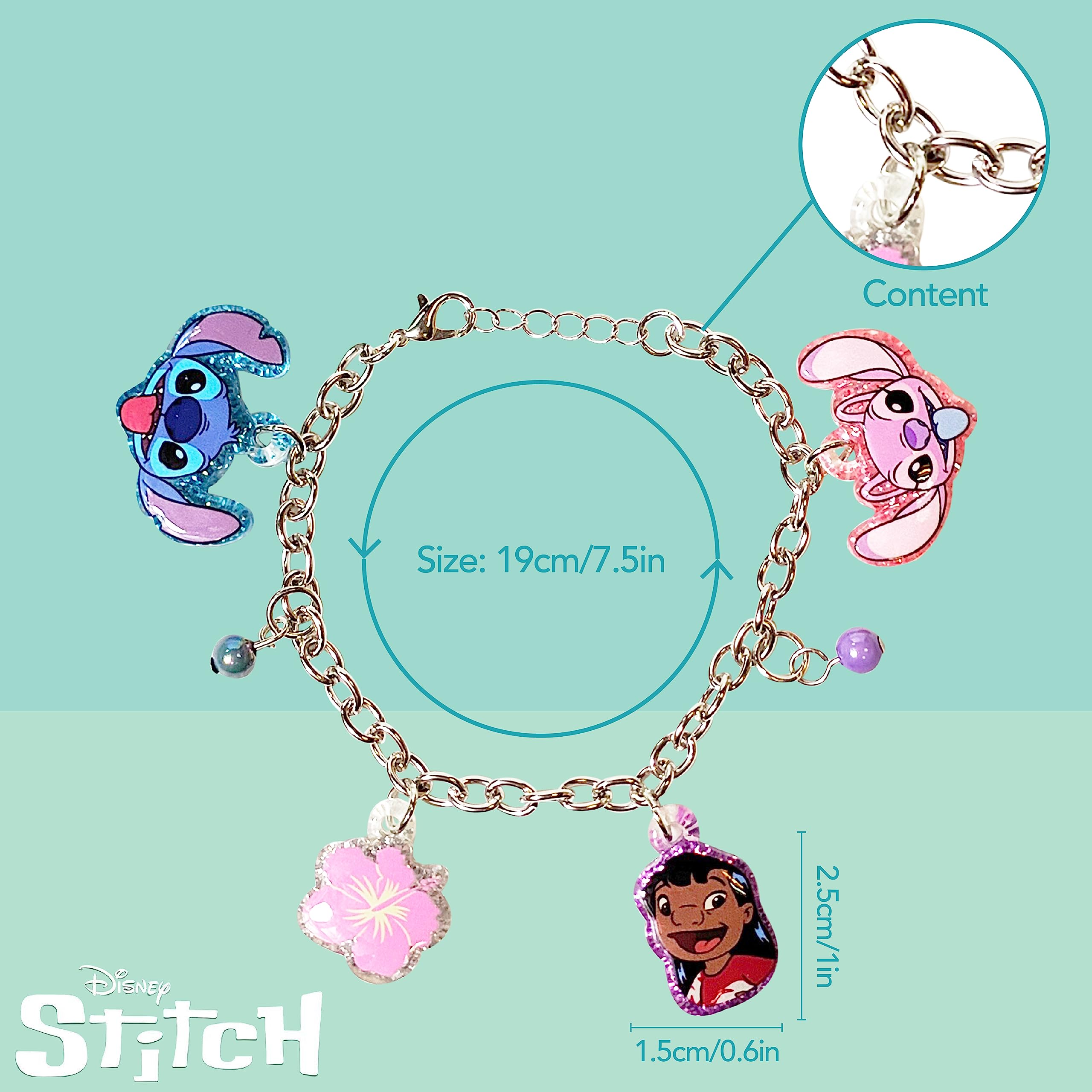 LUV HER Lilo and Stitch bracelet shown with multiple charms