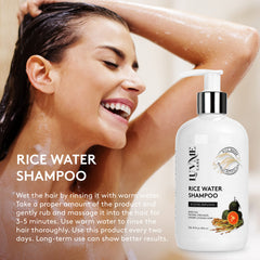 Luv Me Care rice water formula with biotin and caffeine nourishes and strengthens hair