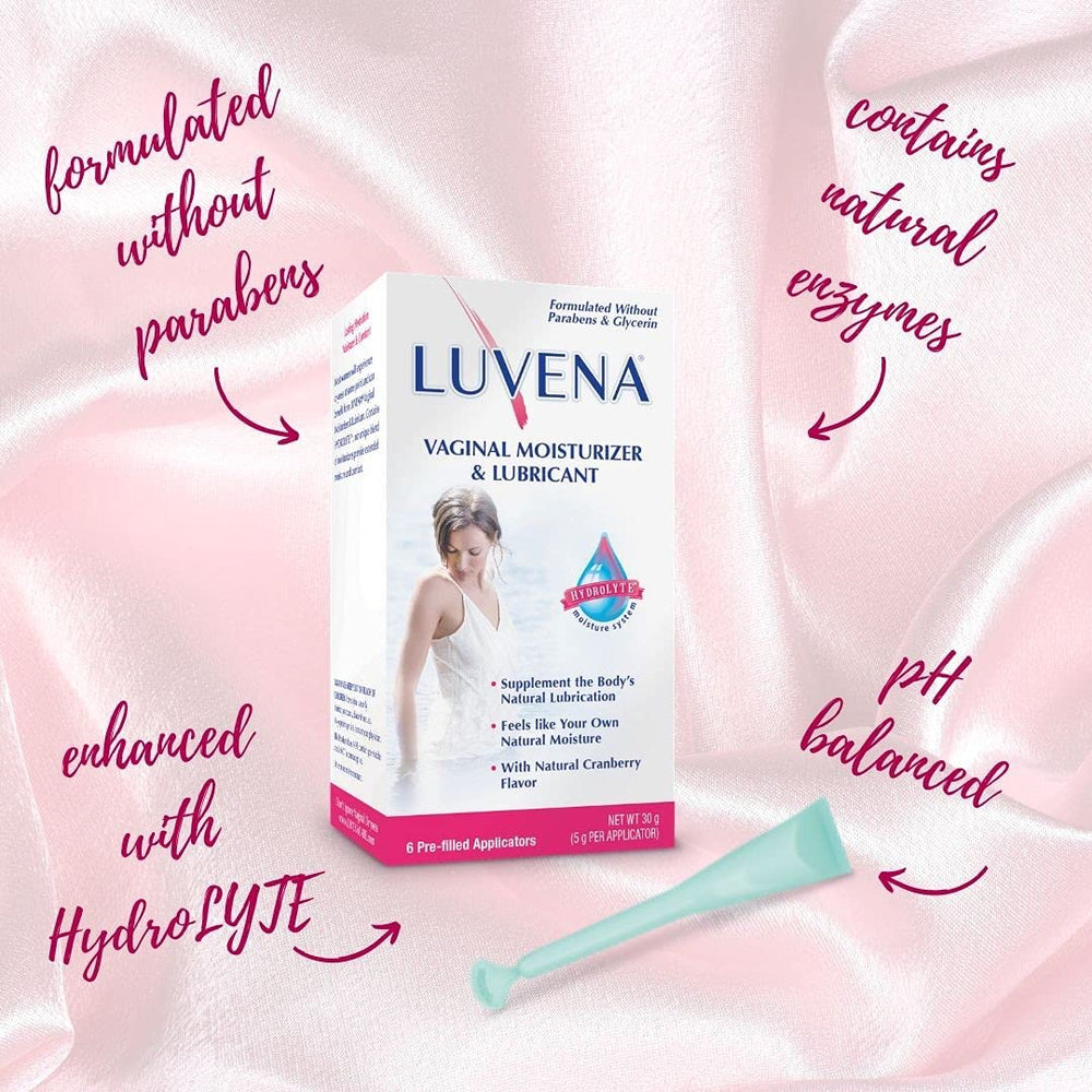 LUVENA pre-filled applicator close-up shows hygienic single-use design.