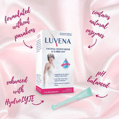 LUVENA pre-filled applicator close-up shows hygienic single-use design.