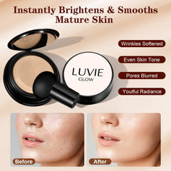 Luvie Glow Foundation swatch-warm on skin showing buildable coverage.