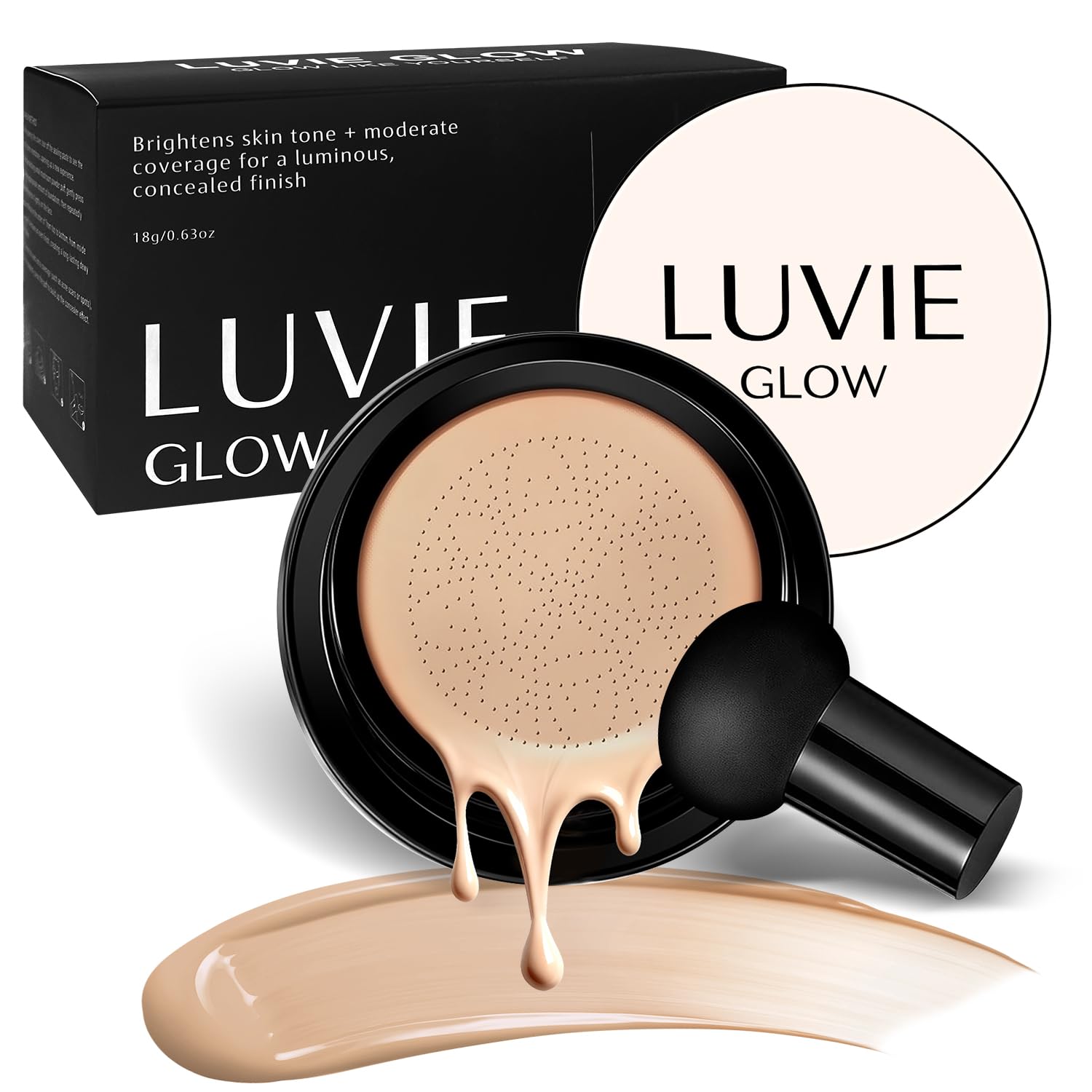 Luvie Glow Foundation bottle closed in a warm shade for natural, even skin tone.