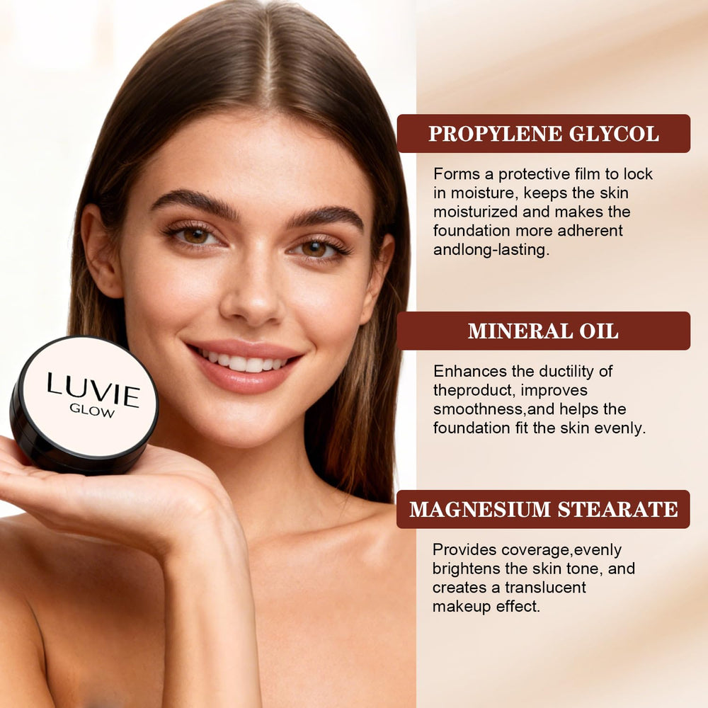 Luvie Glow Foundation packaging-box on a clean surface for travel-ready use.