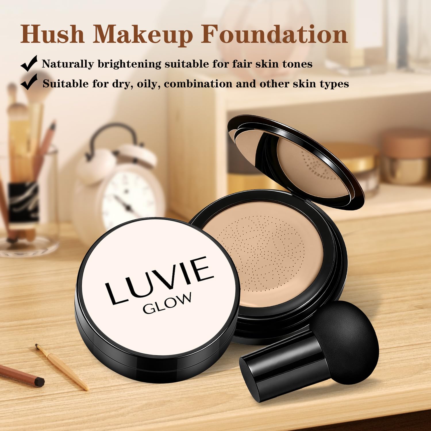 Luvie Glow Foundation application-blend demonstrates seamless blending into the skin.