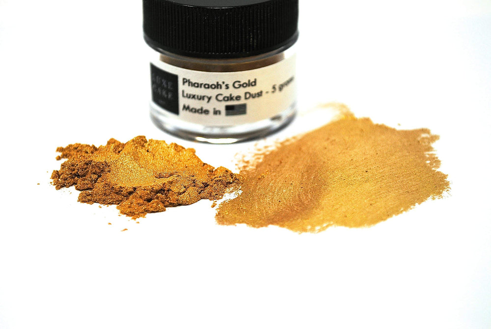 Luxe Cake edible gold dust on cupcakes creates a vibrant, luxurious sparkle.