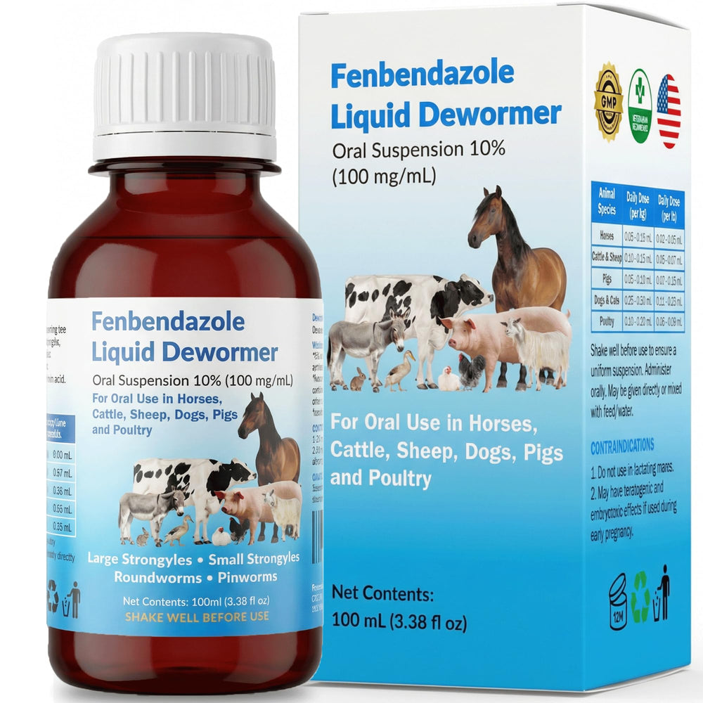 Luxekem dewormer liquid bottle pour shows easy dosing for horses and poultry.