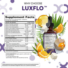LuxFlo bottle label detail highlights vitamins and minerals