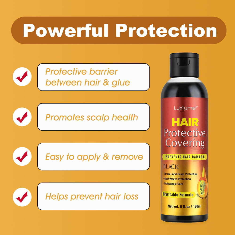 Luxfume Quick Weave Shield bottle with nozzle, delivering breathable protection during styling.