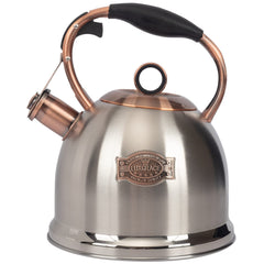 LuxGrace whistling tea kettle stainless steel body showcases durable construction.