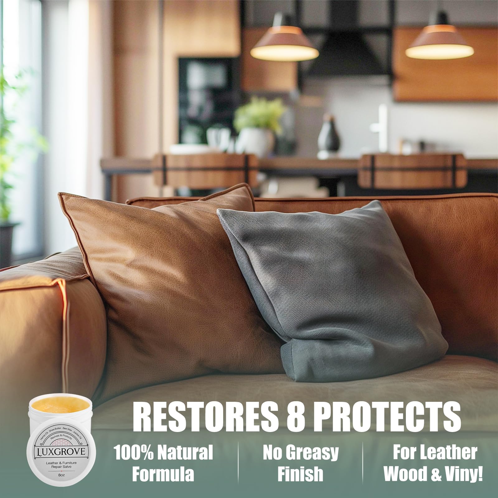 LUXGROVE Leather surface texture preserved while repairing scratches and wear.