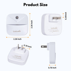 LuxLumin compact night light design leaves the second outlet free.