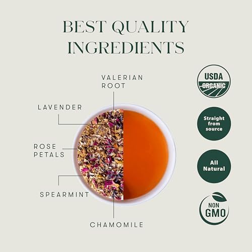 Luxmi Estates Valerian Dream tea bag brewing demonstrates easy, calming nightly ritual.