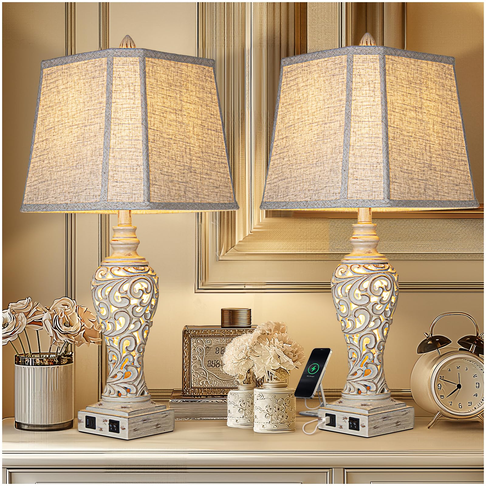 LuxSight Collection 28.5-inch table lamps set of 2 on a bedside table for ambient lighting.