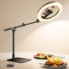 LUXSURE ring-light desk stand delivers clear overhead lighting for recipes and crafts.