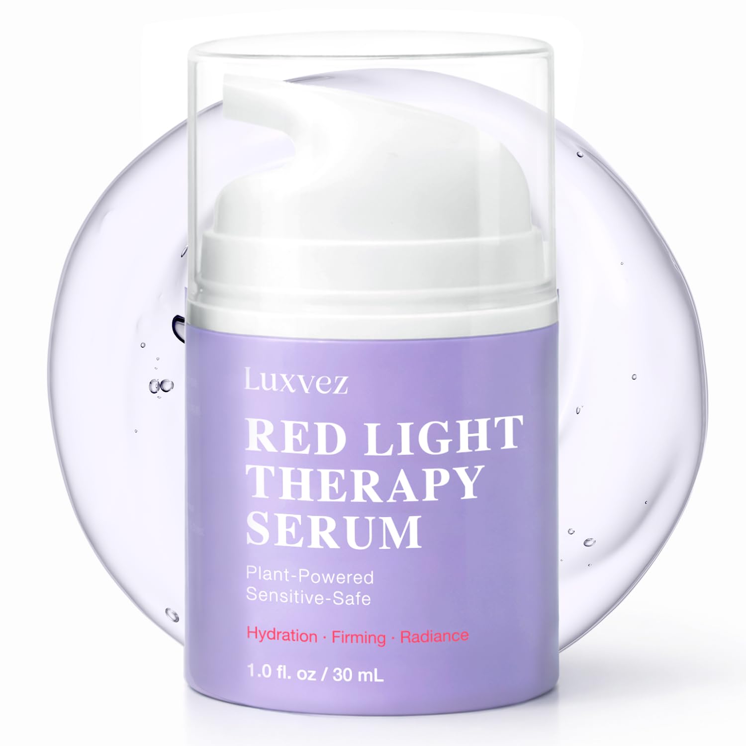 Luxvez red-light activation serum bottle ready for LED sessions with enhancing routine