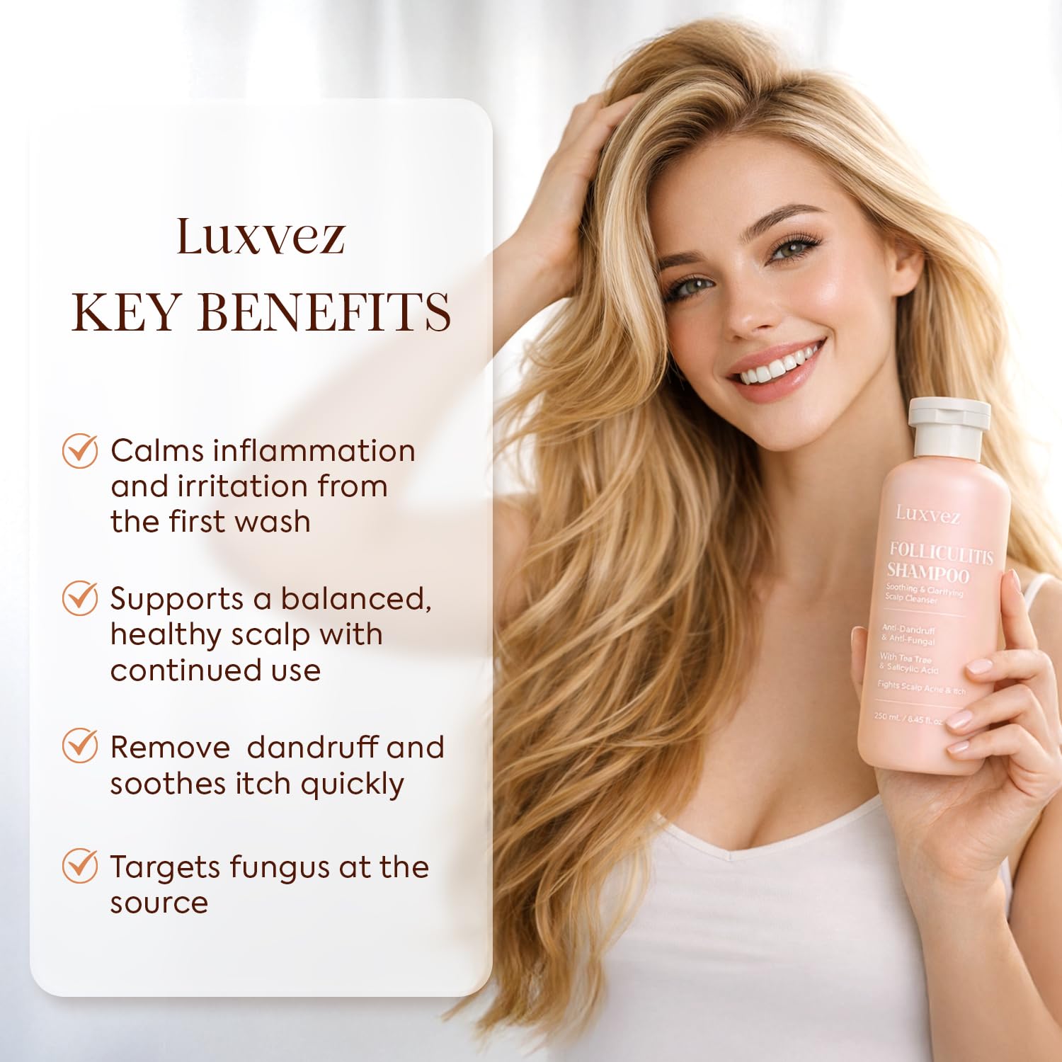 Luxvez scalp itch relief during wash shows soothing comfort