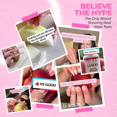 LUXXI long-wear nail glue closeup hints at durable hold during daily tasks.