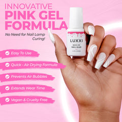 LUXXI precision brush application shows smooth, even coverage for secure adhesion.